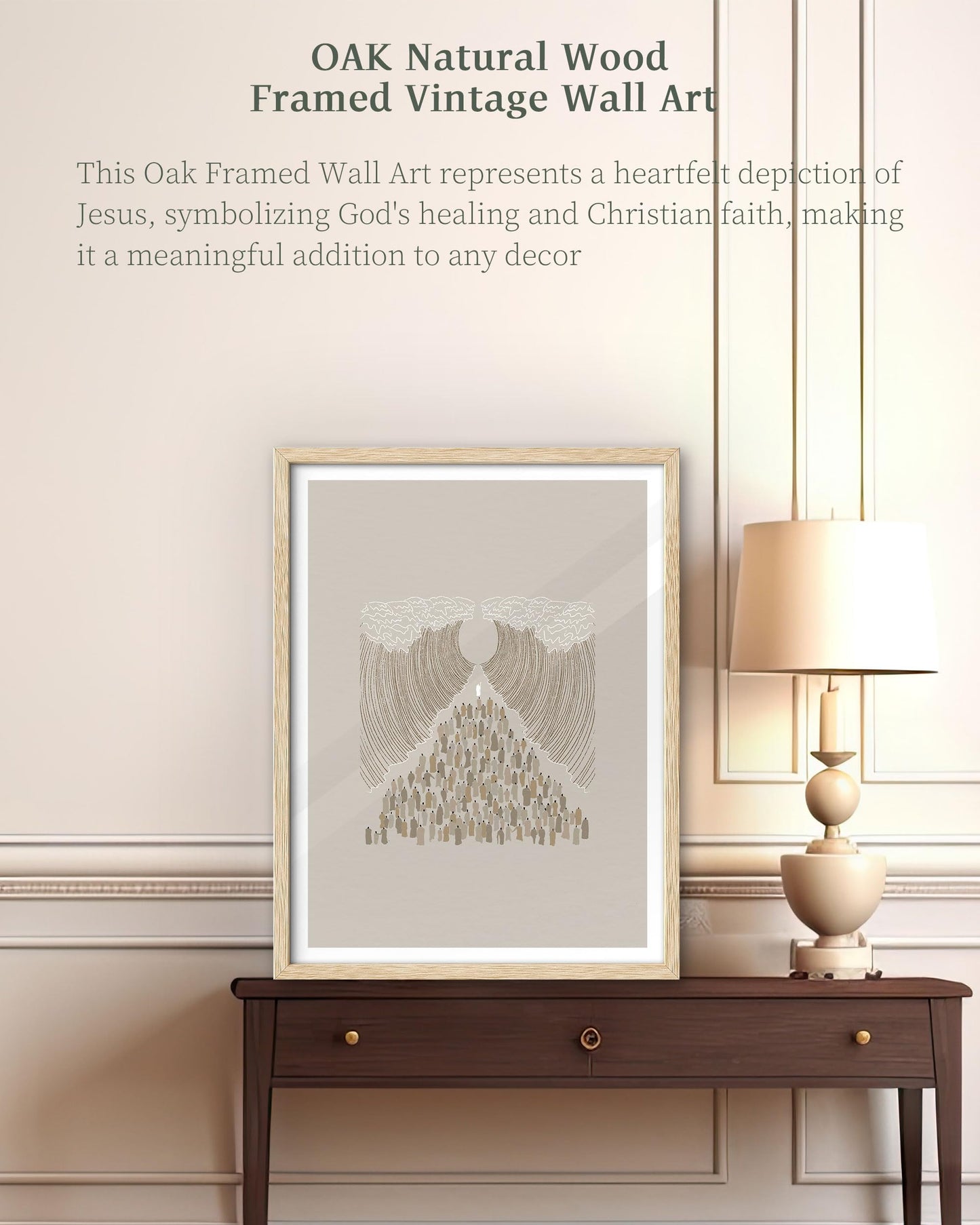iHery Natural OAK Wood Jesus and Peter Walk on Water Framed Wall Art, 12x16 in Modern Sketch Bible Verses Canvas Art Decor, Beige Logs Boho Scripture 1Pack for Living Room Bedroom