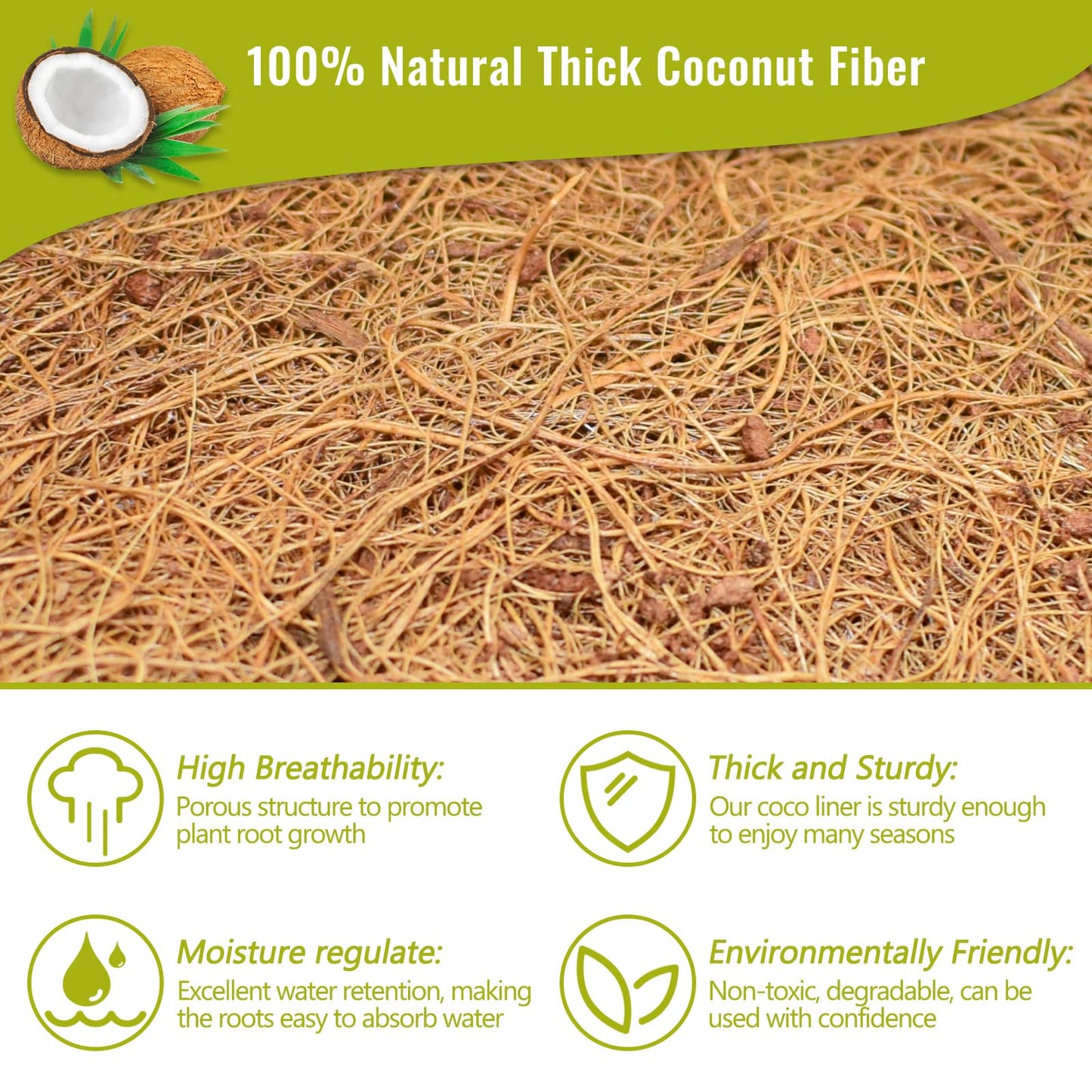 Legigo 6 Pack 14 Inch Hanging Basket Coco Liners Replacement, 100% Natural Round Coconut Coco Fiber Planter Basket Liners for Hanging Basket Flowers/Vegetables