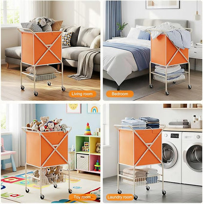 Convenient Laundry Basket with Wheels, Heavy Duty Dirty Clothes Laundry Hamper