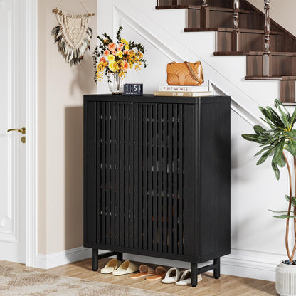 Tribesigns 6-Tier Shoe Cabinet with Louvered Doors, Large Wooden Shoe Storage Cabinet with Adjustable Shelves, Modern Freestanding Shoe Organizer Cabinet for Entryway, Hallway (Black)