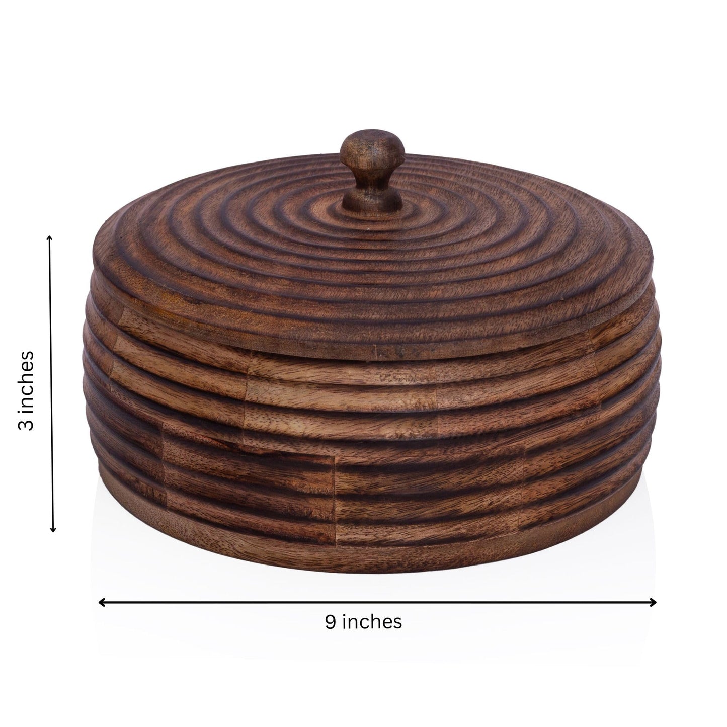 Handcrafted Wooden Mexican Warmer Basket Indian Chapati Roti Bread Holder Box Pancake Keeper Serveware Hot Pot Casserole Dish With Lid Home Kitchen Dining Decor, Natural Brown, 9 x 3 Inches