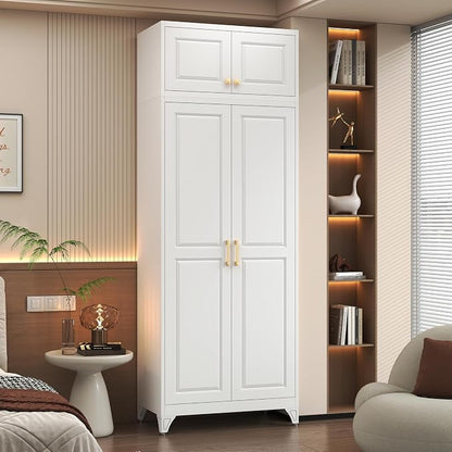Polup Metal Armoire Closet, 86 Inch Tall Wardrobe Armoire with Hanging Rod, Almirah for Clothes with Doors, 18" D x 32" W x 86" H, White, Assemble Required, Shipped in Two Packages