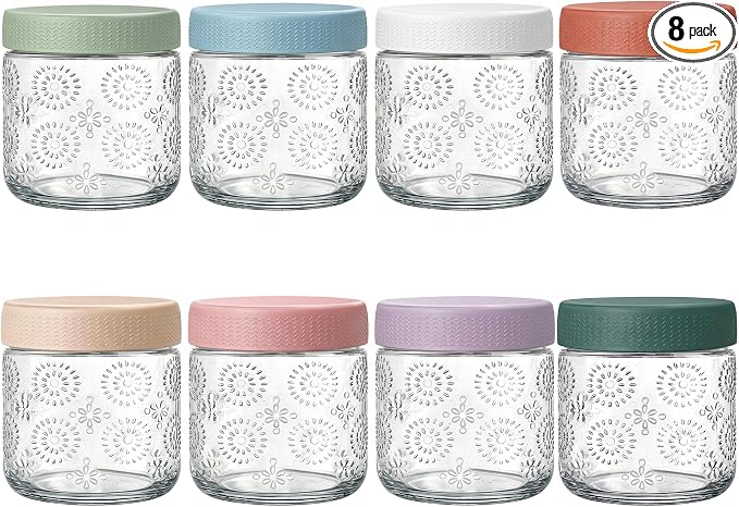 8 pack 16 oz Overnight Oats Containers with Lids, Glass Food Storage Container, Salad Jars, Mason Jars for Overnight Oats, Yogurt, Oatmeal, Salad, Coffee, Spices