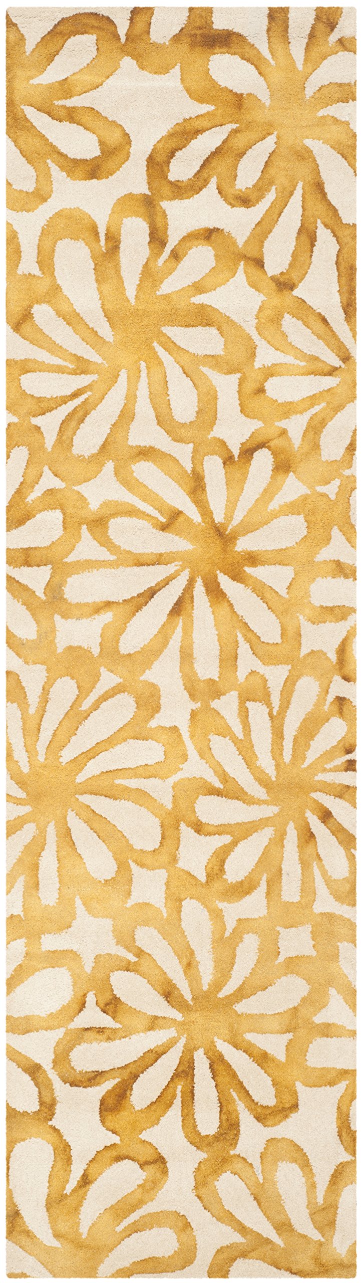 SAFAVIEH Dip Dye Collection 2'3" x 8' Beige / Gold DDY527M Handmade Floral Watercolor Premium Wool Runner Rug