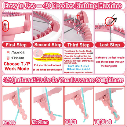 PKYOHYI Sentro Knitting Machine, Sentro 40 Needles Knitting Machine Automatic Circular Weaving Spinning Knitting Loom Machine Kit for Adults and Beginners for Scarf, Hats, Sweater, Kintting Toys