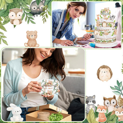 MotiMind Woodland Baby Shower Decorations DIY Diaper Cake Kit with Neutral Forest Animal Burlap Sage Green Leaf Ribbon Leaves Welcome Baby Gender Reveal Party Decor Mommy Gift(Card)