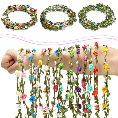 WILLBOND 28 Pcs Flower Crown Headbands, Adjustable Floral Garland Crowns for Adults, Fairy Party, Birthday & Festival Party Favors