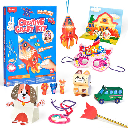 JoyCat Craft Box for Kids Ages 4-8 – 23 Mess-Free Paper Arts and Crafts Kits, Educational Preschool & Homeschool Art Projects – LED Light-Up DIY Craft Gifts for Boys & Girls