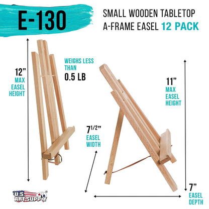U.S. Art Supply 11" Small Tabletop Display Easel - Beechwood Artist A-Frame Display Stand, Wooden Easel for Painting, Canvas Stand, (Pack of 12) Classrooms Events Photo Picture Sign Holder