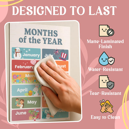 Decorably 20 Boho Learning Posters for Kids Ages 3-5, 11x17in Educational Matte-Laminated for Classrooms, Homeschool, School Hallways, Bulletin Boards