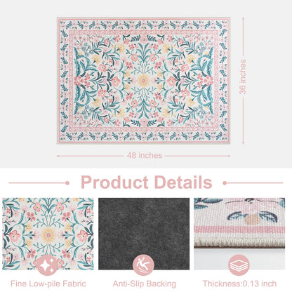 Anidaroel 36"x48" Office Chair Mat for Hardwood Floor, Boho Floral Floor Mat for Office Chair, Anti-Slip Desk Rug for Office, Low Pile Desk Chair Mats for Hardwood, Blush Pink Small Office Rug