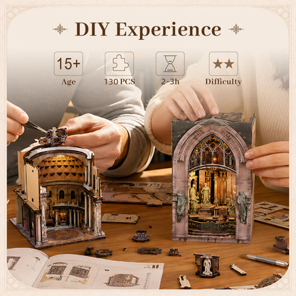 MiniCity 2 Pack DIY Book Nook Kits for Adults,3D Miniature House Dollhouse with LED, Wooden Bookshelf Insert Booknook,Gifts for Family Friends