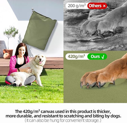 Sytopia 36 Inch Canvas Indestructible Outdoor Dog Bed for Large Dogs, Chew Proof Dog Bed with Waterproof Machine Washable Removable Cover, Durable Indoor Patio Pet Pad for Crate, Green