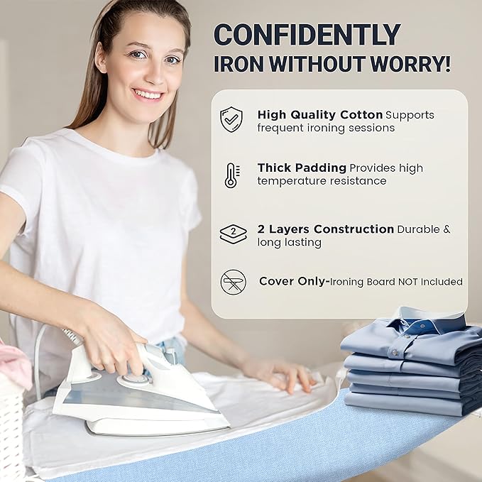 Ironing Board Cover and Pad 18"x54" Extra Thick Natural Cotton, Scorch and