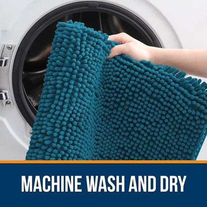 OLANLY Small Bathroom Rugs 24x16, Extra Soft Absorbent Chenille Bath Rugs, Rubber Backing Quick Dry, Machine Washable Bath Mats for Bathroom Floor, Tub and Shower, Home Decor Accessories, Peacock Blue