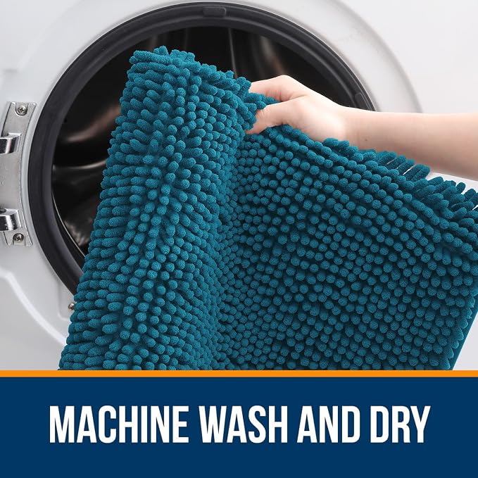 OLANLY Large Bathroom Rugs 40x32, Extra Soft Absorbent Chenille Bath Rugs, Rubber Backing Quick Dry, Machine Washable Bath Mats for Bathroom Floor, Tub and Shower, Home Decor Accessories, Peacock Blue