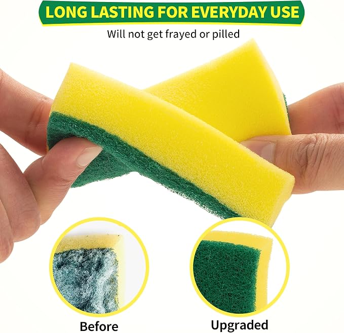 Sponges Kitchen, Heavy Duty Dish Sponge 24 Pack, Scrub Cleaning Sponge for Dishes, Non-Coated Cookware, Sink & Countertops, Multipurpose Cleaning Supplies for Home, Kitchen & Bathroom