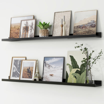 FLYJOE Picture Ledge Shelf, Floating Shelves Set of 2, 48 Inches Long Large Nursery Book Shelves for Toys Storage, Kids Bookshelf Wall Mounted for Living Room Bedroom Decor Books Photo Frames, Black