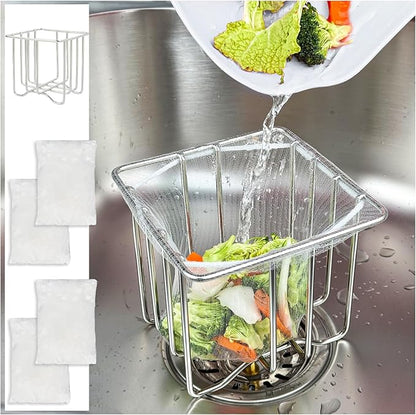 Kitchen Sink Strainer with Sink Basket Holder and 200 Strainer Net Bags