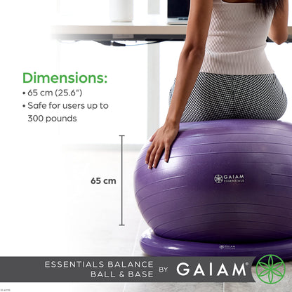 Gaiam Essentials Balance Ball & Base Kit, 65cm Yoga Ball Chair, Exercise Ball with Inflatable Ring Base for Home or Office Desk, Includes Air Pump