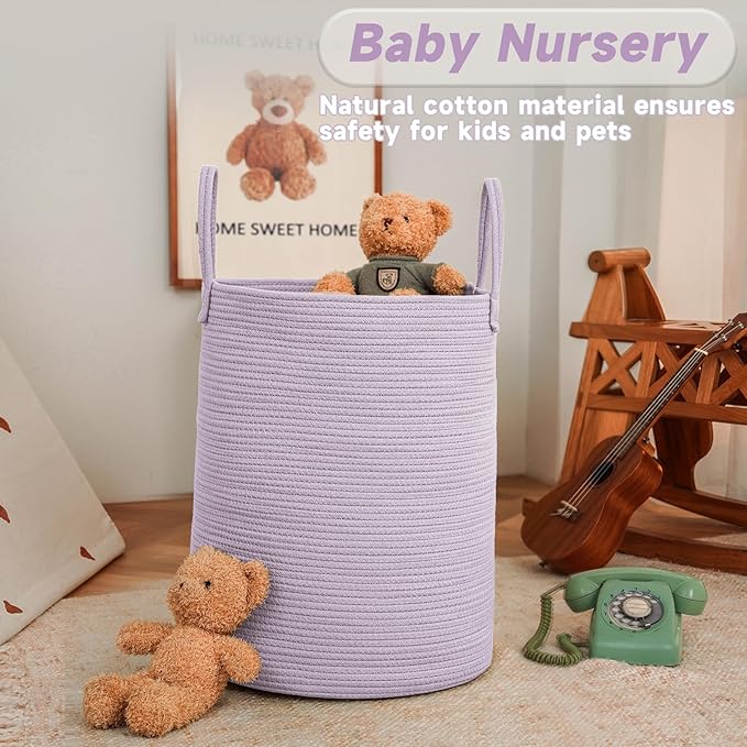Large Woven Laundry Basket Hamper, 80L Cotton Rope Storage Bin