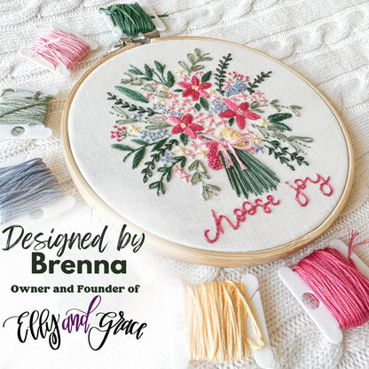 Elly & Grace Christian Embroidery Kit with Embroidery Hoop, Easy Embroidery Kit for Beginners and Adults, Full Embroidery Hoop Kit with Needles and Thread Included (Choose Joy)