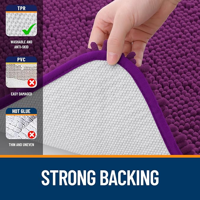 OLANLY Bathroom Runner Rugs 47x24, Extra Soft Absorbent Chenille Bath Rugs, Rubber Backing Quick Dry, Machine Washable Long Bath Mats for Bathroom Floor, Tub and Shower, Home Decor Accessories, Purple
