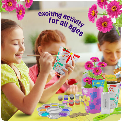 Dan&Darci Paint & Plant Flower Garden Kit for Kids — Stoneware Pots, Seeds & Paint Set — STEM Arts & Crafts Gift for Boys and Girls Ages 6–12