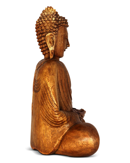 G6 Collection Wooden Serene Sitting Buddha Statue - Handmade Meditating Sculpture - Hand Carved Dhyana Mudra Figurine - Zen Home Decor Accent, Oriental Spiritual Home Room Decoration Gift (8" Tall)