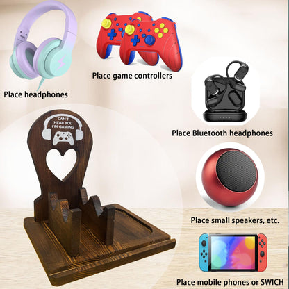 ZHYEED Wooden Headset Stand with Controller Holder - Multi-Functional Gaming Organizer for Desk, Detachable Design w/Phone Slot - Perfect Gamer Gift for Men, Dad, Graduation