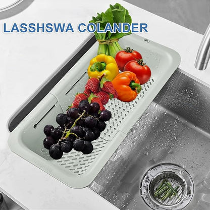 LASSHSWA Collapsible Colander for Kitchen, Over the Sink Strainer Basket for