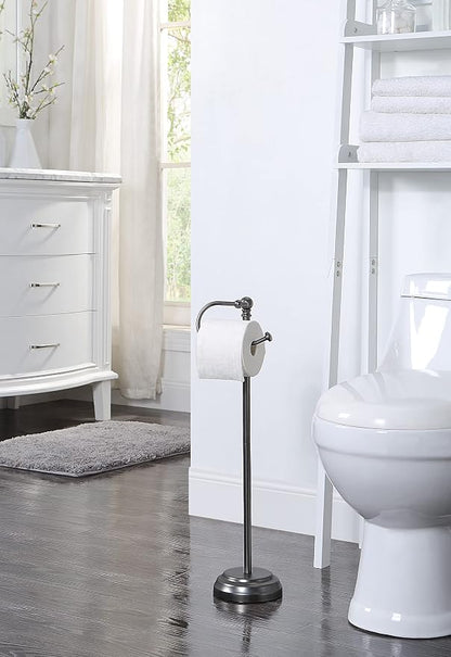 SunnyPoint Classic Bathroom Free Standing Toilet Tissue Paper Roll Holder Stand (Black Nickel)
