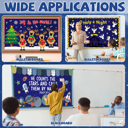 Blue Outer Space Bulletin Board Roll Reusable Waterproof Night Sky Non-Woven Fabric Bulletin Board Wrinkle Resistant Star Galaxy Poster Background for Classroom Decor Wrapping Paper Craft 15.5" x12ft