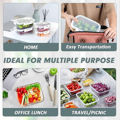 KOMUEE 10 Packs Glass Food Storage Containers Set, Glass Meal Prep Containers