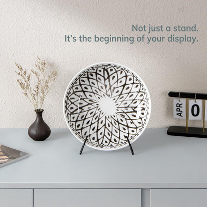 PUERSI 2 Pack Bowl Display Stand, 10 Inch Iron Bowl Holder, Large Plate Stands for Display Large Deep Plates, Platters, Easels, Dishes, Frame, 10" H X 6.2" W X 6.9" D (For Bowls under 5" in Depth)