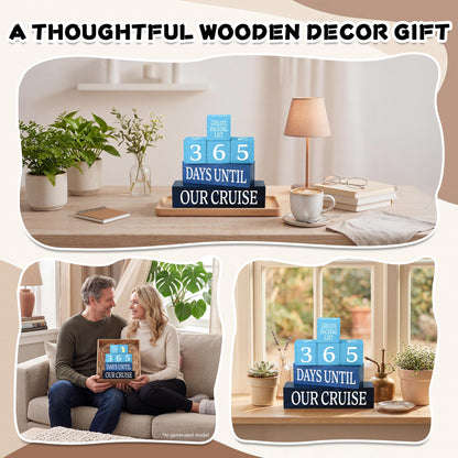 7 Pcs 365 Days Cruise Countdown Wooden Table Decor, Cruise Activities Decision Dice Table Decorations for Home Office