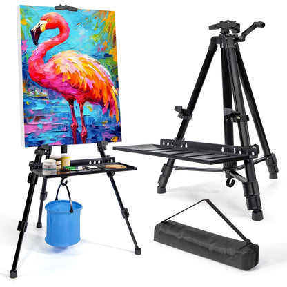 VAIIGO Easel Stand for Painting Artist Easel Stand Adjustable Height 20" to 61" Metal Tripod Art Easels Stand for Painting Canvases Tabletop Floor Art Easel Stand with Tray, Bag, Folding Keg, Black