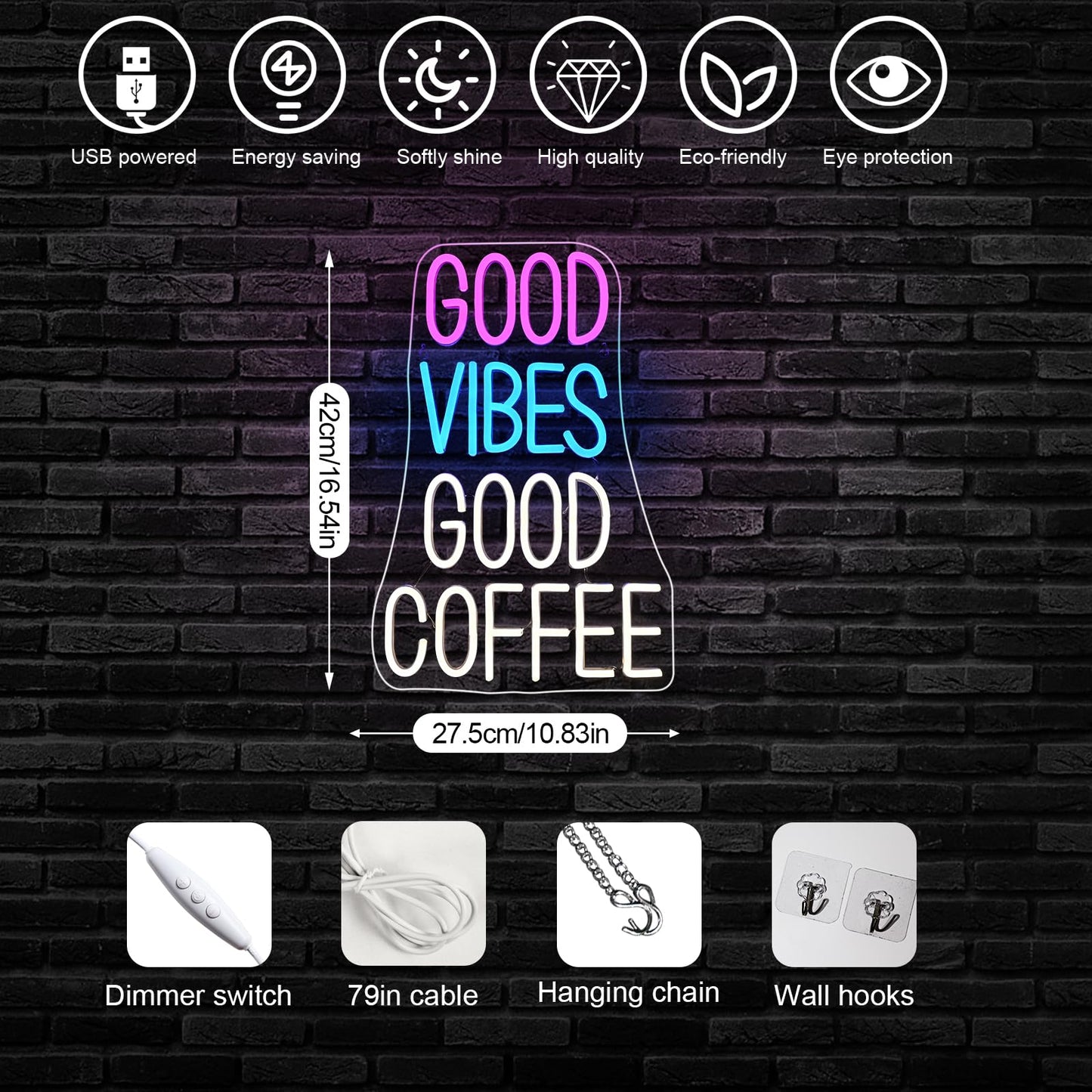Horseneon Good Food Good Mood Neon LED Sign, Food Neon Signs for Wall Decor, Good Food Good Mood Neon Light with USB Powered for Snack Shop, Restaurant, Fast Food