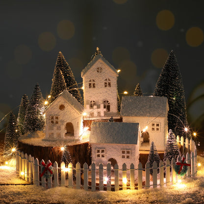 Soulchen 25 Pcs Christmas Village Set with LED Light Christmas Table Centerpiece Village Houses Display Accessory Farmhouse Winter Xmas Figurines Snow Scene Desktop Kit DIY for Holiday Landscape