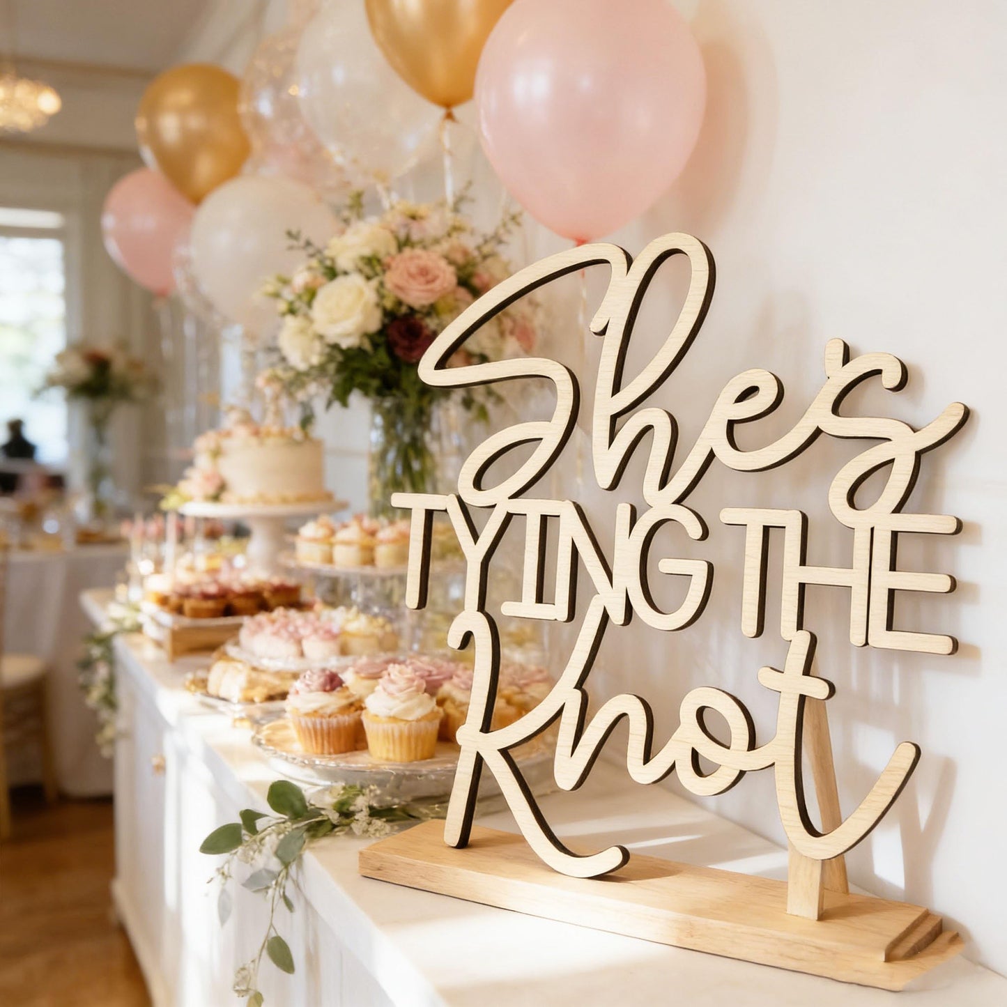 She's Tying The Knot Wedding Shower Wooden Sign,Bridal Shower Welcome Sign,for Wedding Reception,Bridal Shower/Anniversary/Bachelorette/Engagement Party Decoration photo backdrop