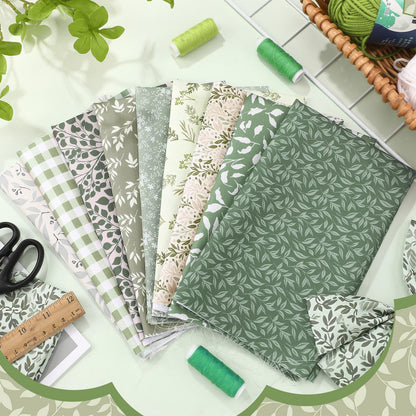 Hahafelt 10 Pcs 18 x 22 Inch Sage Green Fat Quarters Greenery Precut Fabric Bundles Botanical Green Leaves Plaid Flower Quliting Squares Patchwork for Spring Summer DIY Craft Sewing Quilt Material