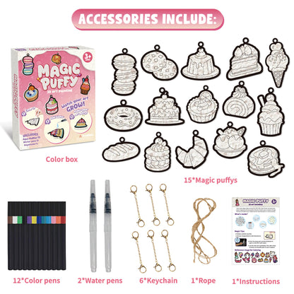 MZYTOZA 3D Art Craft Aqua Magic Puffs Paint Kit - Magic Foam Texture Painting Kit, 15 Mess-Free Paint by Number Craft for Kids, Christmas Gift Idea & Stocking Stuffer(Dessert Style)