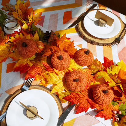 Winlyn Set of 6 Faux Fall Orange Crochet Pumpkins - Small Knit Foam Pumpkins for Rustic Farmhouse Decor, Harvest, Thanksgiving, Halloween, Autumn Table, Bowl, Tiered Tray, Mantel