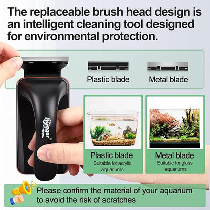 hygger Magnetic Aquarium Fish Tank Glass Cleaner,Detachable Dual-Blades Brush Tool with Floating Scrubber, Double Side Magnetic Algae Scraper for 0-0.25 Inch Thick Glass Aquariums Tank (S)
