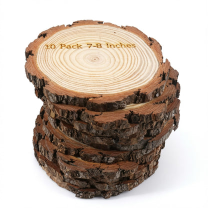 SENMUT 10 Pack Large Wood Slices 7-8 Inches - Natural Unfinished Wood Rounds for Centerpieces, Rustic Wedding Table Decor, DIY Crafts, Christmas Ornaments & Party Platter - Pine Wood Slabs
