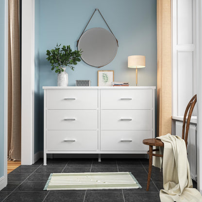 BOLUO White Dresser for Bedroom 6 Drawer,Wide Dresser TV Stand for 50" TV Dressers & Chests of Drawers Fabric Dresser Storage for Closet Modern
