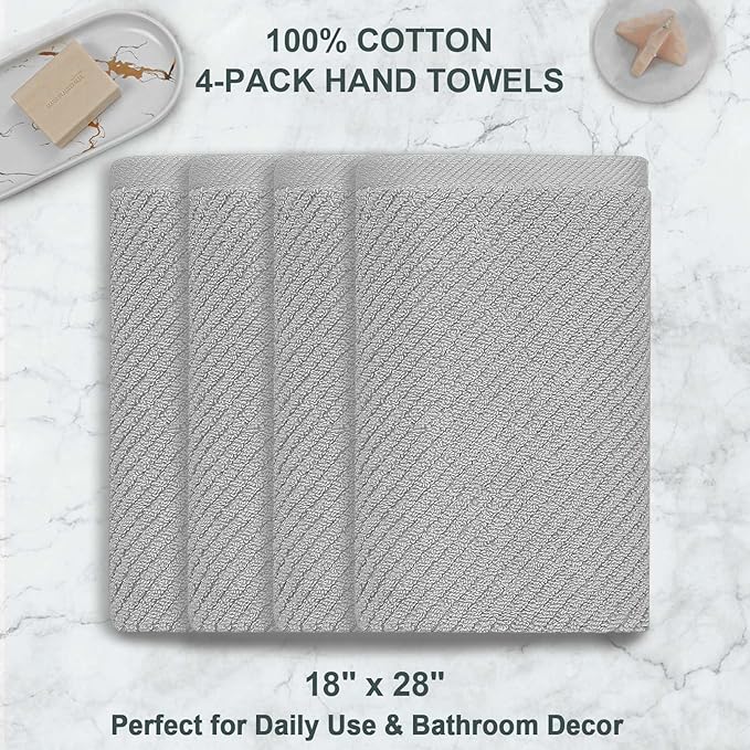VOOVA & MOVAS Grey Hand Towels for Bathroom, Large 18" x 28"