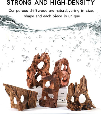 Aquarium Driftwood Cave for Betta Fish Shrimp Hideout, 7-10" Natural Porous Driftwood for Aquascaping with Low Tannins, Fish Tank Decoration Hideaway with Protein Cotton(No Need to Boil)