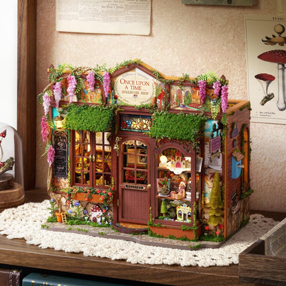 ESTUSR DIY Miniature Dollhouse Kit, 1:24 Scale Wooden 3D Puzzle Model Building Set,Creative Craft Hobby for Adults, Unique Home Decor Gift- Once Upon a Time