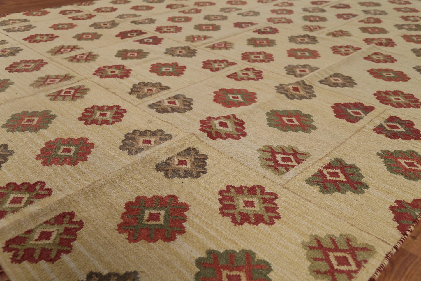 Rug Source Southwestern Style Collection 8x10 Kilim Area Rug, Flatweave/Hand-Woven Beige & Ivories Geometric/All-Over Rug, Oriental Wool Carpet for Bedroom, Living Room, and Dining Room